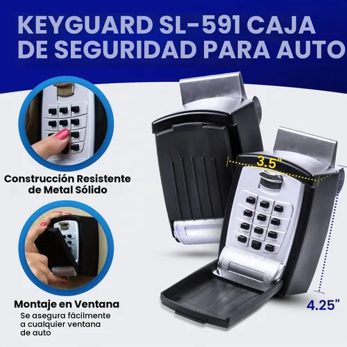 Vista 2 de KeyGuard Pro SL-591 - Caja de bloqueo con botón de golpe para vidrio del automóvil, Negro
