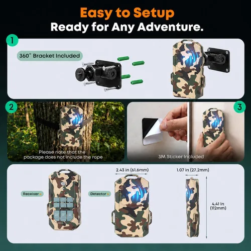 Vista 8 de Alarma de seguridad de radar de campamento, alarma perimetral inalámbrica, alarma de activación con sensor de movimiento recargable, rango de 1/2