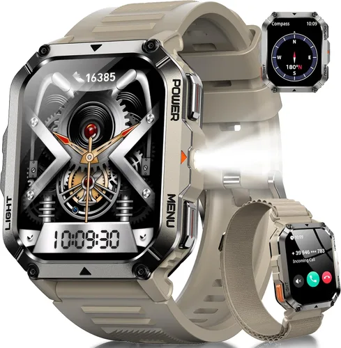 Vista 9 de Relojes inteligentes militares para hombres, reloj inteligente para Android iPhone con gran pantalla HD de 2.01 pulgadas, linterna, batería de 100