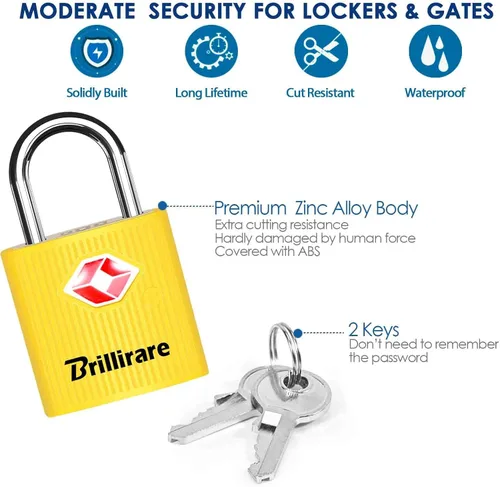 Vista 5 de Paquete de 4 cerraduras de equipaje aprobadas por la TSA con llaves, candado de viaje, cerradura con llave impermeable de aleación de zinc