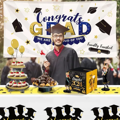 Vista 3 de BESTOYARD Caja de tarjetas de graduación 2024 Clase de 2024 Congrats Grad, caja de tarjetas de invitación, suministros para fiesta de graduación 2024