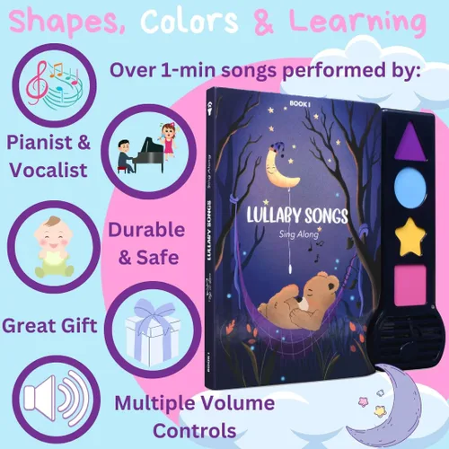 Vista 3 de Libro musical para niños pequeños con canciones de cuna, juguete interactivo, centelleante, estrellita centelleante, cantar, libro de sonido