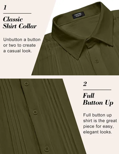 Vista 5 de COOFANDY Camisas de lino de algodón para hombre, ajuste relajado, manga corta, camisa con botones, plisada, guayabera