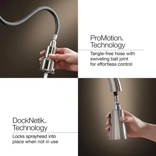 Vista 8 de Kohler K-R562-SD-VS Llave para cocina, funciona hacia abajo. Viene con despachador de jabón o loción. Hecha de inoxidable brilloso