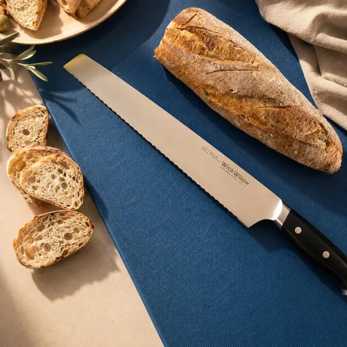 Vista 4 de WICKWILLOW Cuchillo de pan de 10 pulgadas – Acero alemán afilado DIN1.4116 – Cuchillo dentado para rebanar pan casero, masa madre y pastel – Espiga
