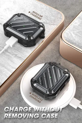 Vista 6 de SupCase - Estuche para Airpods Pro Serie Pro Unicorn Beetle, resistente carcasa de protección completa con mosquetón para Airpods Pro de Apple Negro