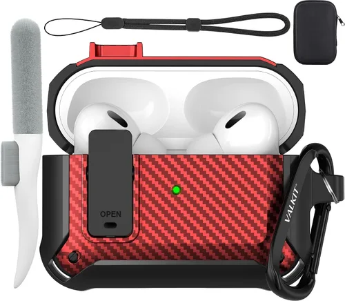 Vista 54 de Valkit Funda para Airpods Pro 2 con cerradura, funda militar de cuerpo completo para AirPod Pro rígida con llavero, funda para Airpods Pro de 2ª/1ª