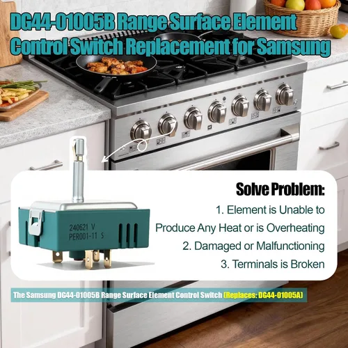 Vista 7 de Interruptor de control infinito de doble rango DG44-01005B, sustituye a DG44-01005A. Apto para horno/estufa Samsung. Número de producción original