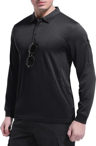 Vista 3 de TACVASEN Long Sleeve Polo Shirts for Men Tactical Performance Polo Shirts w Collar Quick Dry Fit Work Shirts Workout Golf