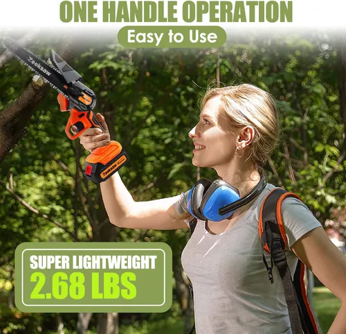 Vista 3 de ZEEKSAW Mini motosierra inalámbrica de 6 pulgadas, súper motosierra de mano con 2 baterías grandes, mini motosierra eléctrica alimentada por