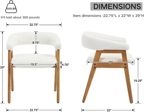 Vista 2 de CIM0TA - Juego de 2 sillas de comedor modernas con brazos de tela de tapicería de sherpa para cocina y comedor con respaldo abierto de barril/patas