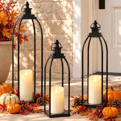 Vista 11 de DARJEN Farol Moderno de Granja para Decoración de Exteriores e Interiores - Faroles de Vela de Metal Negro de 15'' 12'' para Navidad, Faroles