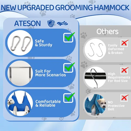 Vista 4 de Hamaca de aseo para mascotas para perros y gatos pequeños – Eslinga para recortar uñas con cortaúñas, lima de uñas y tijeras – Arnés de aseo