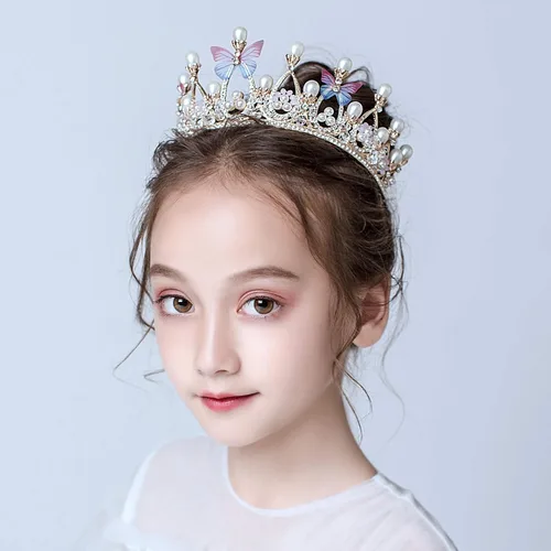 Vista 4 de Tiaras de princesa para niñas, corona de cumpleaños para niñas, mariposa, princesa, disco de rendimiento, modelo de cabello, pasarela, tiara