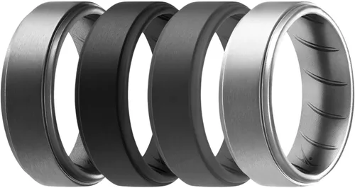 Vista 9 de ROQ Anillo de boda de goma de silicona para hombre, ajuste cómodo, anillo de boda para hombre, duradero, anillo de compromiso de goma transpirable