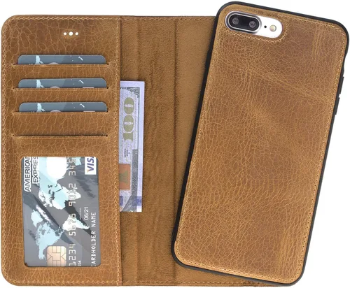 Vista 3 de HARDISTON Compatible con iPhone 7 Plus / 8 Plus Funda Cartera, Hecha a Mano de Cuero Genuino, Funda Magnética Desmontable con Tapa Abatible