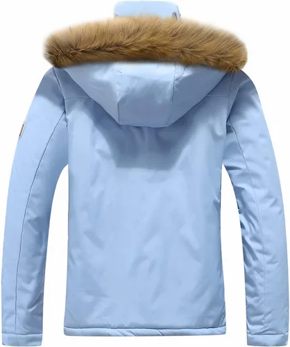 Vista 2 de MOERDENG Chaqueta de esquí impermeable para mujer, abrigo de nieve con capucha para invierno, chaqueta de esquí resistente al viento para mujer