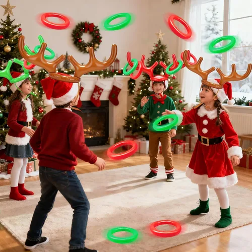 Vista 6 de TOPLEE Juego de 20 piezas inflables de cuernos de reno, fiesta de Navidad, juegos de sombrero de cuernos para niños y adultos, familia
