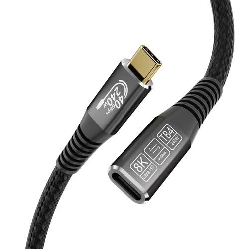 Vista 8 de Cable de extensión USB C largo de 20 pies, cable extensor USB3.2 tipo C de 20 Gbps/100 W, salida de video de 4K a 60 Hz, cable de carga trenzado