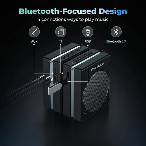 Vista 5 de WinBridge S90 - Micrófono portátil y sistema de micrófono Bluetooth con altavoz, amplificador de voz de 30 W, sistema PA con 2 micrófonos