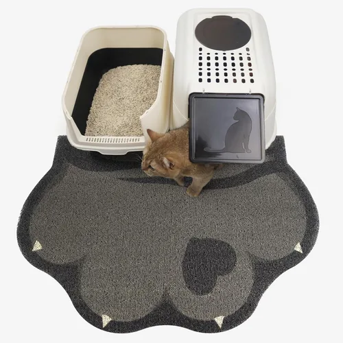 Vista 8 de Bonita alfombra de arena para gatos de 24 x 19 pulgadas, tapete para caja de arena, suave para patas de gatito, fácil de limpiar, antideslizante