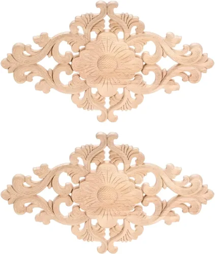Vista 18 de MUXSAM - Apliques tallados en madera, 1 pieza decorativa de madera, calcomanías de centro de muebles sin pintar para armario, tocador, cama, puerta