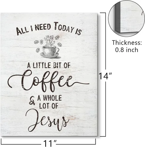 Vista 2 de Letrero inspirador de café cristiano, decoración de cocina de granja, All I Need Today is a Little Bit of Coffee & A Whole Lot of Jesus Quotes