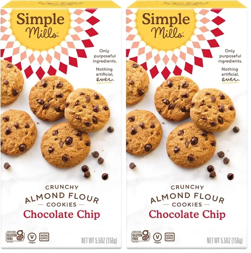 Vista 15 de Simple Mills Galletas crujientes de harina de almendras, chispas de chocolate, sin gluten, vegano, bocadillos saludables, hechos con aceite de coco
