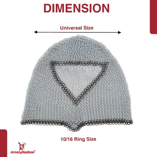Vista 8 de Armory Replicas Medieval Chainmail Coif Armor, Mild Steel, 18.75 Inches Silver