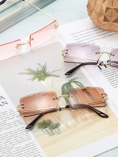 Vista 4 de 3 Pairs Rimless Rectangle Sunglasses Tinted Frameless Eyewear Vintage Transparent Rectangle Y2K Glasses for Women Men