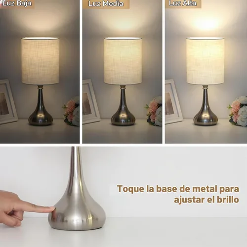 Vista 4 de Lámpara de mesa con control táctil, lámpara de noche regulable de 3 vías, lámpara de luz simple con pantalla de lámpara blanca y base de metal