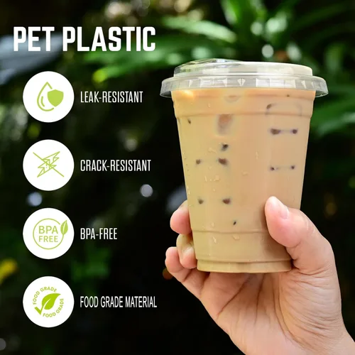 Vista 3 de FROZIP Paquete de 50 tazas de café de plástico de 16 onzas con tapas para sorbos, vasos de plástico transparente con tapas para batidos, café helado