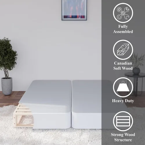 Vista 5 de Greaton, Somier resistente de 4 pulgadas para soporte de colchón, duradero y totalmente montado, base de madera natural para Queen, color blanco
