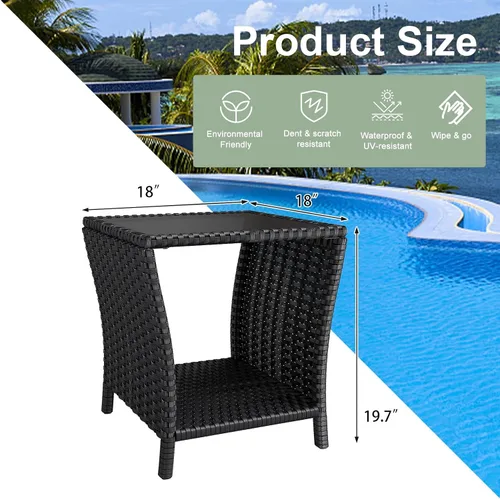 Vista 6 de kinbor Mesa pequeña para exteriores – Mesa auxiliar de mimbre para exteriores con estante de almacenamiento para patio, balcón y porche, ratán