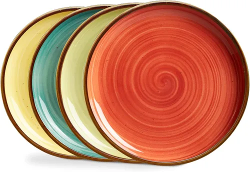 Vista 11 de Platos de cena de porcelana ONEMORE de 8.5 pulgadas, platos de postre y ensalada de cerámica con salpicaduras, juego de 4 platos para servir, aptos
