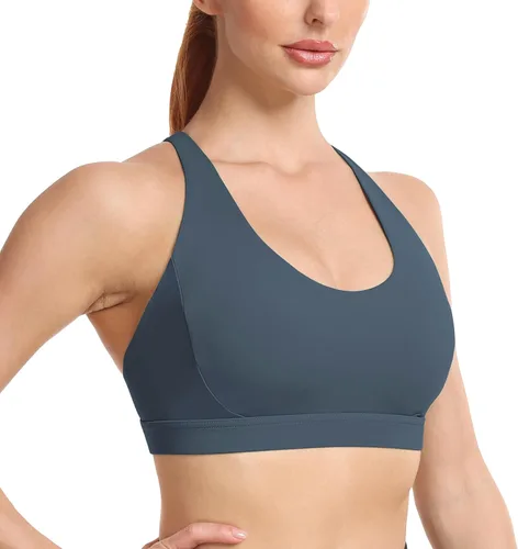 Vista 4 de Luvrobes Brasier deportivo para mujer, con tirantes cruzados, copa moldeada, para entrenamiento, correr, impacto medio, sexy, linda, para yoga