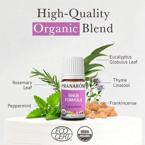 Vista 3 de Pranarom - Mezcla de aceites esenciales de fórmula sinusal (0.2 onzas líquidas) - Aceite de oliva, eucaliptos, menta, romero, incienso y tomillo