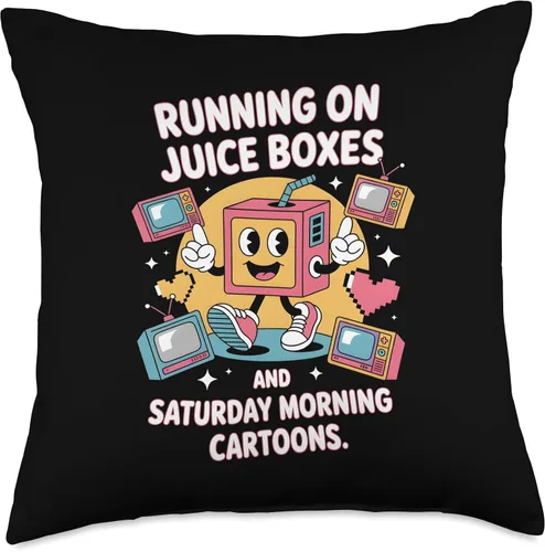 Vista 4 de Juice Boxes & Cartoons – Retro Nostalgia for 90s Kids Throw Pillow
