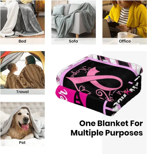 Vista 7 de Manta de cáncer de mama para mujer, regalos para sobrevivientes de cáncer de mama para mujeres, regalos inspiradores para mujer, manta de regalo