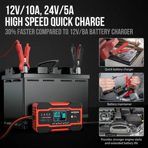 Vista 3 de NEXPEAK Cargador de batería de 10 amperios y 6 amperios para baterías de plomo-ácido de 12 V/24 V