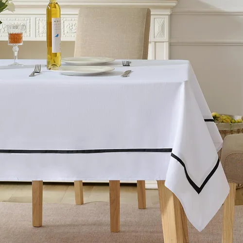 Vista 16 de EHouseHome Mantel de tela resistente con encaje blanco, impermeable, sin arrugas, resistente a las manchas, a prueba de aceite, para comedor