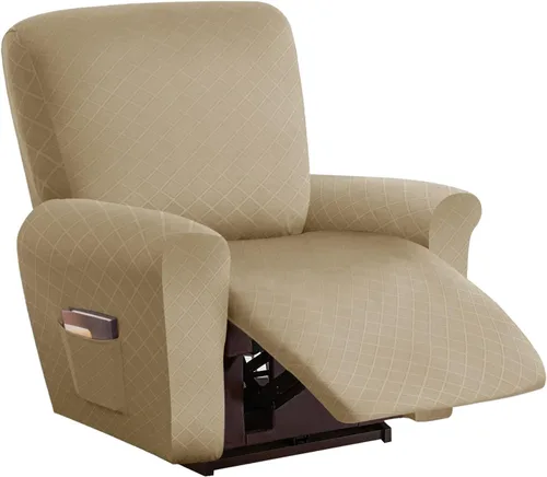 Vista 24 de vctops Funda reclinable con diamantes de 4 piezas, funda elástica para sofá reclinable de 1 plaza, protector suave y sólido para muebles con correa