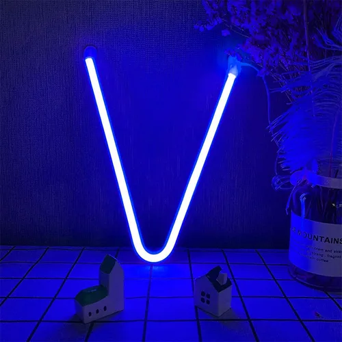 Vista 26 de ENUOLI Letrero de neón azul con letras LED USB/luces alimentadas por batería, letrero alfabético, marquesina, letra, decoración, luces nocturnas