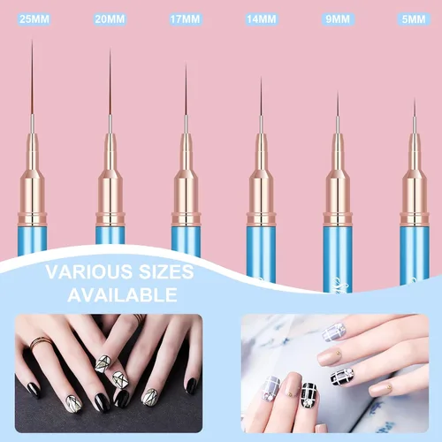 Vista 5 de Shince Chance - Juego de pinceles para arte de uñas, 6 pinceles de diseño de uñas para esmalte de gel, dibujo fino, pequeños detalles, pintura