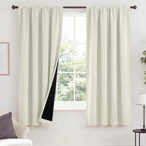 Vista 103 de NICETOWN Biscotti Beige 100% Cortinas opacas de 45" de largo para cocina, bolsillo con varilla para sótano completamente opaco, cortinas térmicas