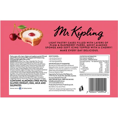 Vista 2 de Mr Kipling Bakewell de cereza y almendra 6pk - Juego de 2