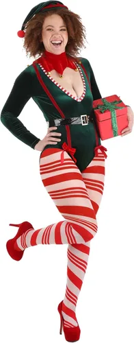 Vista 7 de Disfraz de Elfo de Santa para mujer, disfraz de elfo sexy para mujer Travieso Santas Helper