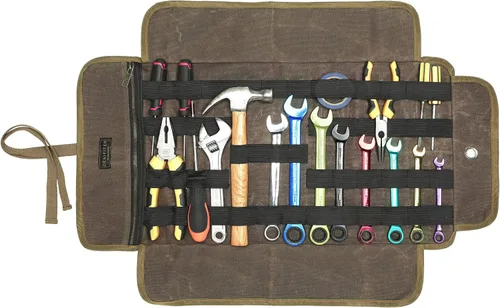 Vista 7 de Bolsa enrollable para herramientas, bolsa de herramientas de lona encerada de 16 onzas, bolsa de herramientas multiusos con banda elástica, 1 bolsa
