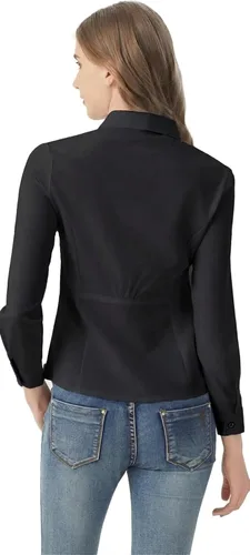 Vista 2 de Camisa clásica con botones y bolsillos, blusa de manga larga con cuello para mujer