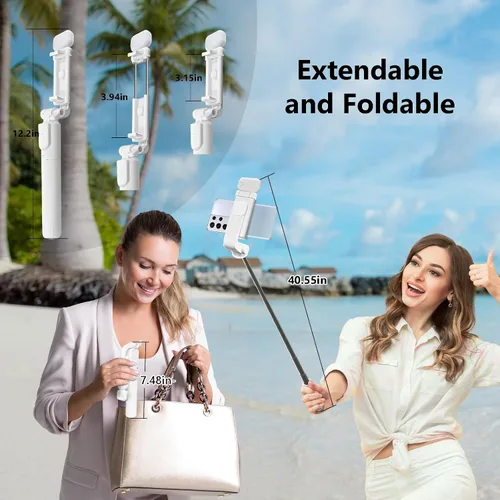 Vista 4 de Trípode para Selfie, Trípode Retráctil de 40 Pulgadas para iPhone con Control Remoto Inalámbrico y Luz, Trípodes Portátiles para Teléfono